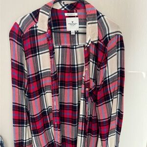 American Eagle Red and Black Plaid Shirt
